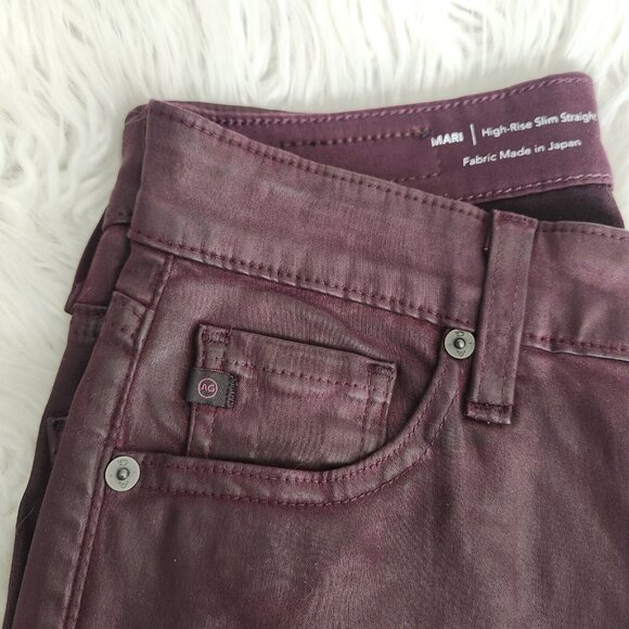 AG Adriano Goldschmied Mari Leatherette Mid-Rise Slim Straight 28 Maroon (28x29) - Picture 16 of 16
